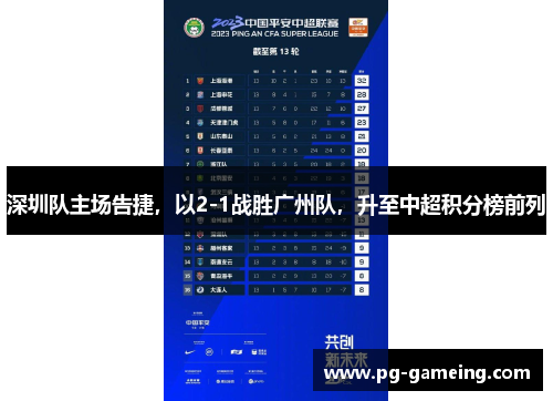 深圳队主场告捷,以2-1战胜广州队,升至中超积分榜前列